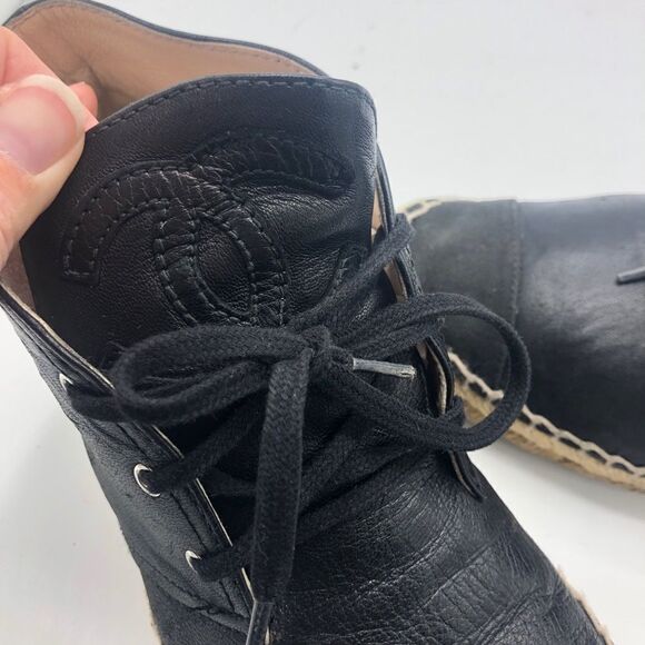 Chanel Black Leather Espadrilles High Top Sneakers CC‎ - Picture 8 of 11